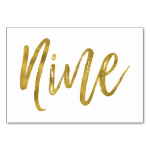 Gold and White Elegant Table Number Nine.