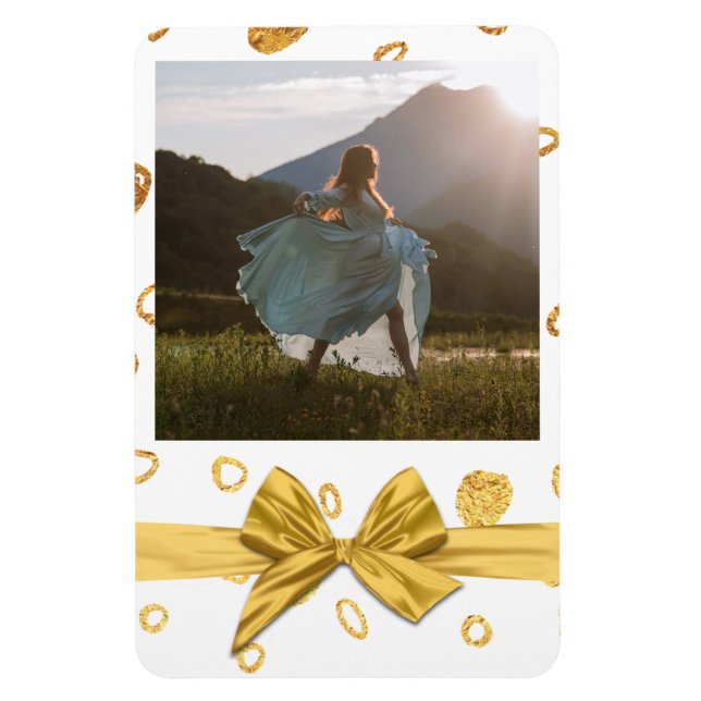 Gold and White Festive Gift Photo Magnet (Vertical)