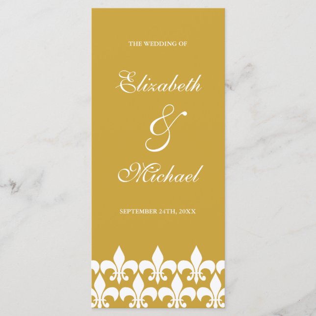 Gold and White Fleur de Lis Wedding Program (Front)