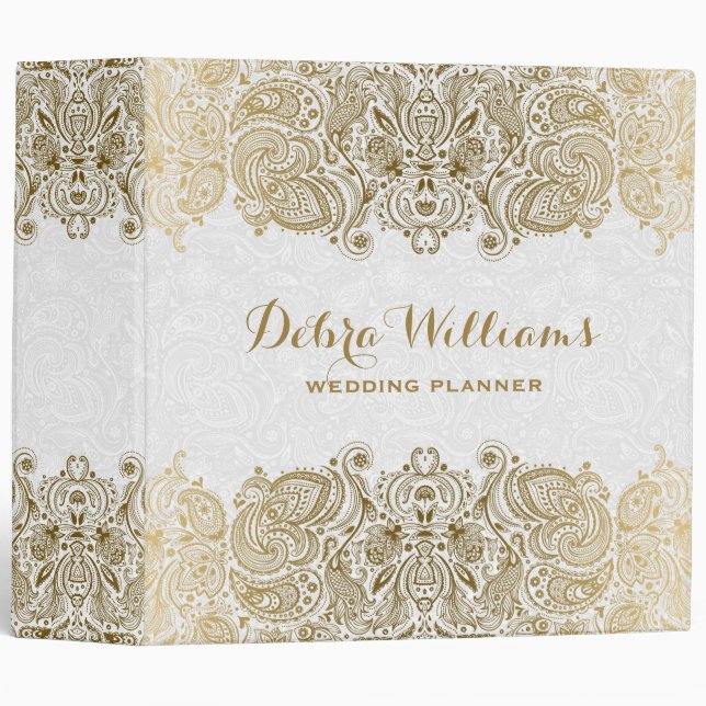 Gold And White Floral Paisley Lace Binder (Front/Spine)