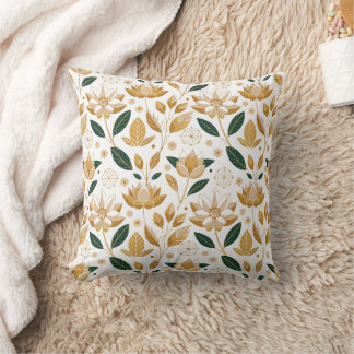 Gold and White Floral seamless pattern Throw Pillow