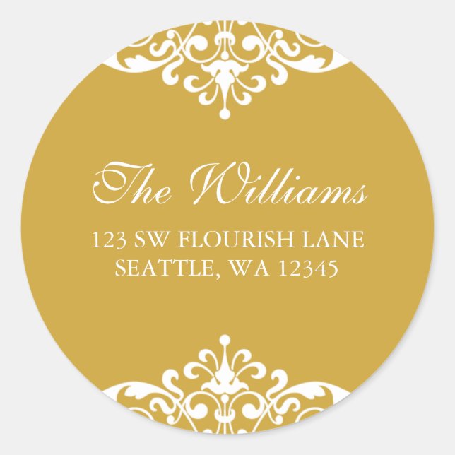 Gold and White Flourish Scroll Address Label (Front)