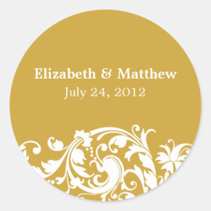 Gold and White Flourish Swirl Wedding Favour Label