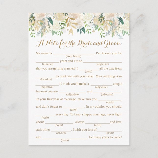 Gold and White Flower Wedding Advice Cards (Front)