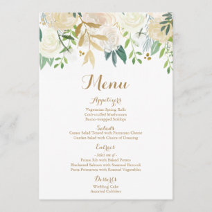 Gold and White Flower Wedding Menu Cards