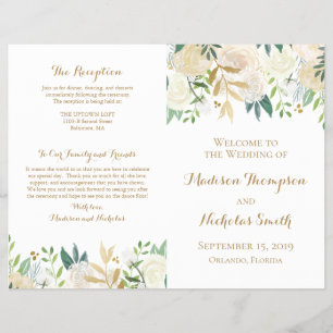Gold and White Flower Wedding Program Booklets