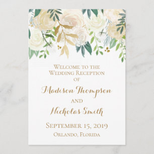 Gold and White Flower Wedding Reception Programs