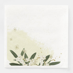 gold and white flowers green leaves wedding napkin