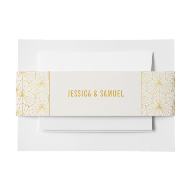 Gold and White Geometric Art Deco Invitation Belly Band (Front Example)