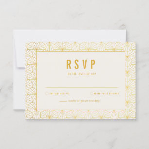 Gold and White Geometric Art Deco RSVP card