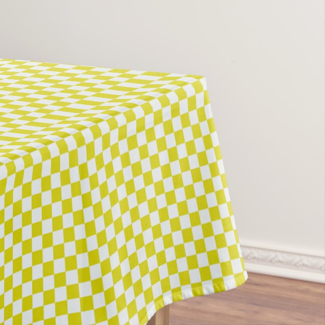 Gold And White Gingham Chequered Tablecloth (In Situ)