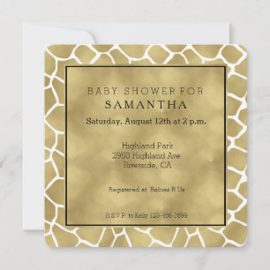 Gold and White Giraffe Print Baby Shower Invitation