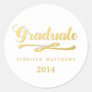 Gold and White Graduation Round Stickers