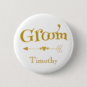 Gold and White Groom 2 Inch Round Button