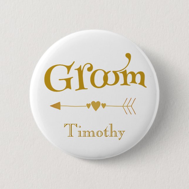 Gold and White Groom 2 Inch Round Button (Front)