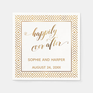 Gold and White Happily Ever After, Hearts Diamonds Napkin
