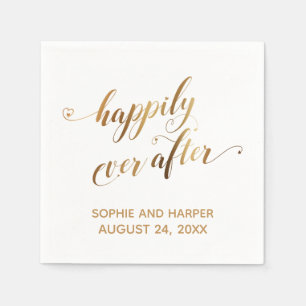 Gold and White Happily Ever After, Hearts Script Napkin