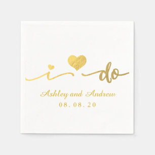 Gold and White I Do   Wedding Paper Napkin