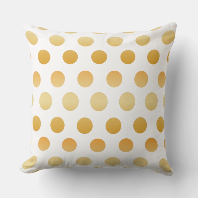 Gold and White | Large Polka Dots Pattern Throw Pillow (Front)