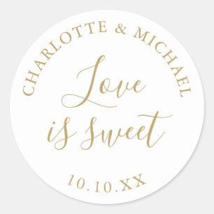 Gold And White Love Is Sweet Wedding Favor  Classic Round Sticker