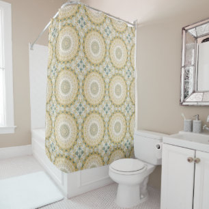 Gold and White Mandala Pattern with Teal Accents