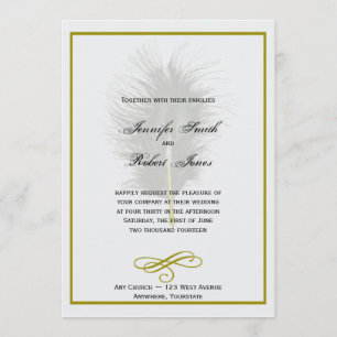 Gold and White Marabou Feather Wedding Invitation
