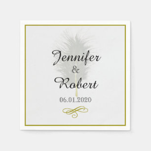 Gold and White Marabou Feather Wedding Napkin