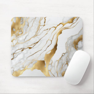 Gold and White Marble Abstract Mouse Pad