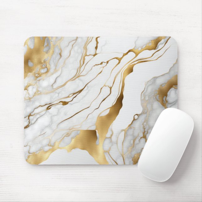 Gold and White Marble Abstract Mouse Pad (With Mouse)