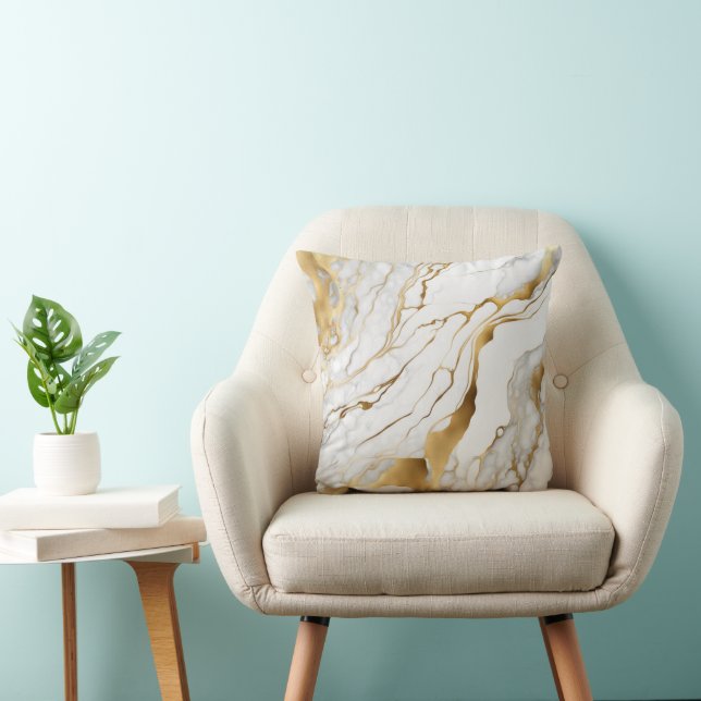 Gold and White Marble Abstract Throw Pillow (Chair)