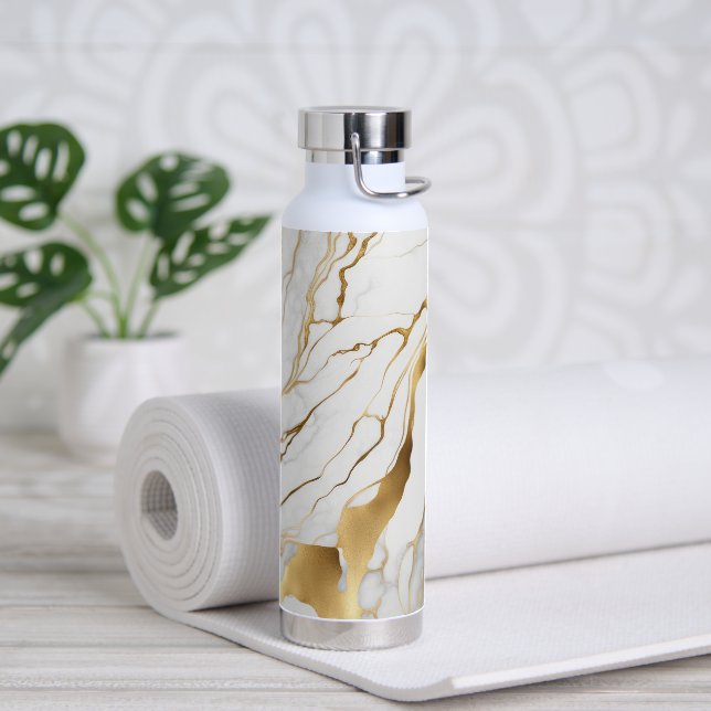 Gold and White Marble Abstract Water Bottle (Yoga)