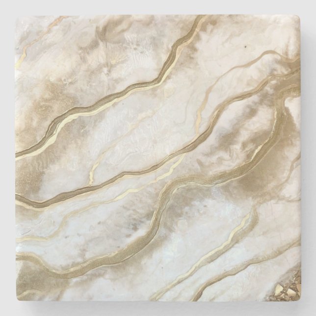 Gold and White Marble Art Elegant Chic  Stone Coaster (Front)