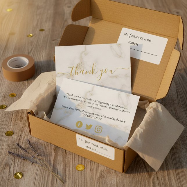 Gold and white marble effect, customer thank you enclosure card (Gold and white marble effect, customer thank you enclosure card.)