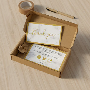 Gold and white marble effect, customer thank you enclosure card
