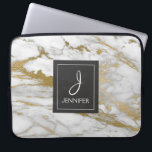 Gold and White Marble Elegant Monogram Laptop Sleeve<br><div class="desc">Gold and White Faux Marble Elegant Monogram Case. This case can be customized to include your initial and full name.</div>