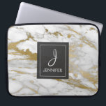Gold and White Marble Elegant Monogram Laptop Sleeve<br><div class="desc">Gold and White Faux Marble Elegant Monogram Case. This case can be customized to include your initial and full name.</div>