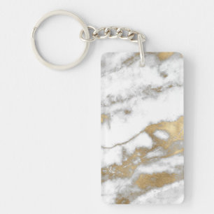 Gold and White Marble Look Keychain