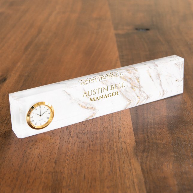 Gold and White Marble Personalized  Nameplate (Side)