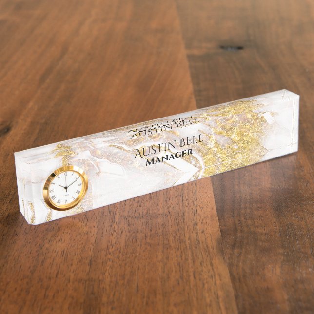 Gold and White Marble Personalized  Nameplate (Side)