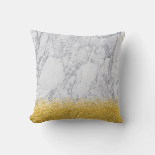 Gold and white marble Texture Outdoor Pillow (Front)