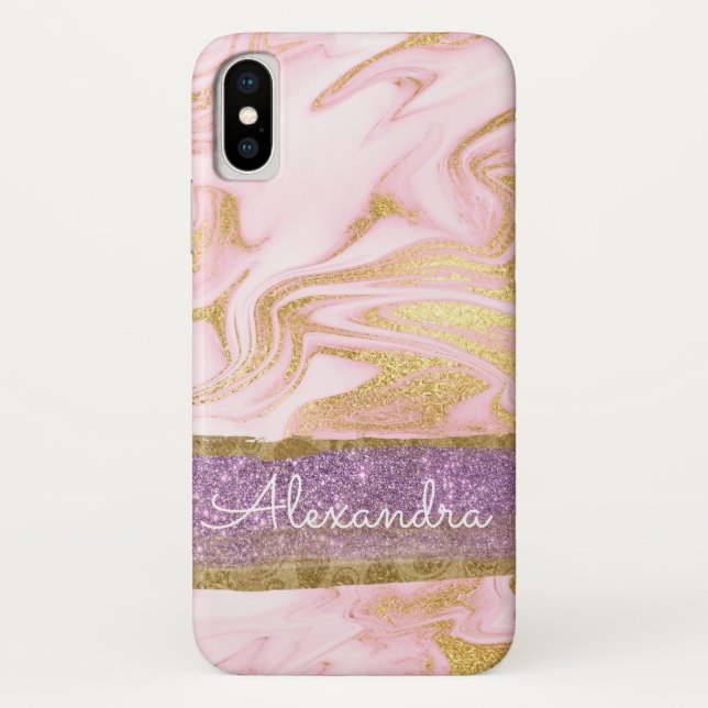 Gold and White Marble with Gold Foil and Glitter Case-Mate iPhone Case (Back)