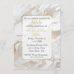 Gold and White Marbled Anniversary Invitation