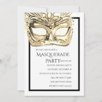 Gold and White Masquerade Party Invitation
