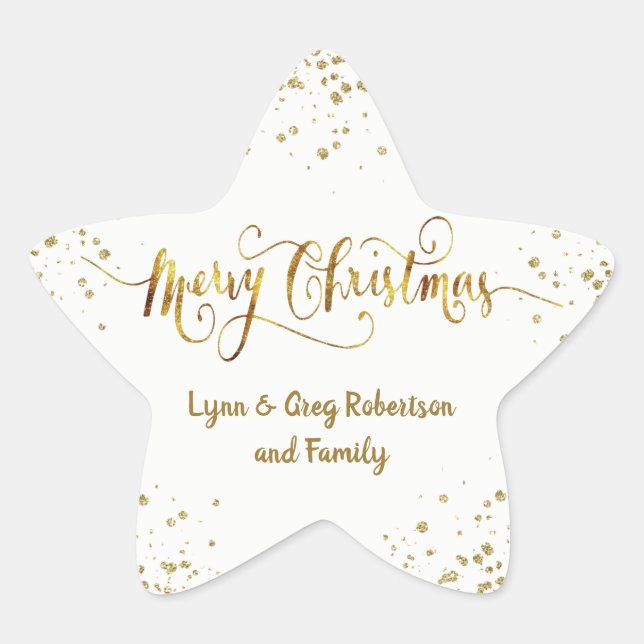 Gold and White Merry Christmas Star Stickers (Front)