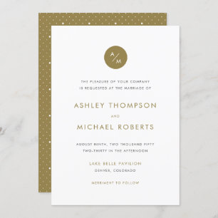 Gold and White Minimalist Modern Monogram Wedding Invitation