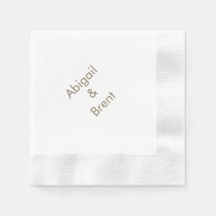 Gold and White Modern Coined Wedding Cocktail Napkin