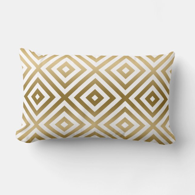 Gold And White Modern Geometric Pattern Lumbar Pillow (Front)