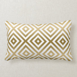 Gold And White Modern Geometric Pattern Lumbar Pillow