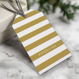 Gold and White Modern Striped Pattern Custom Name Gift Tags