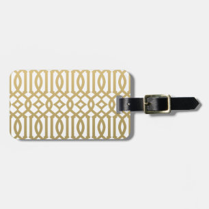 Gold and White Modern Trellis Pattern Luggage Tag